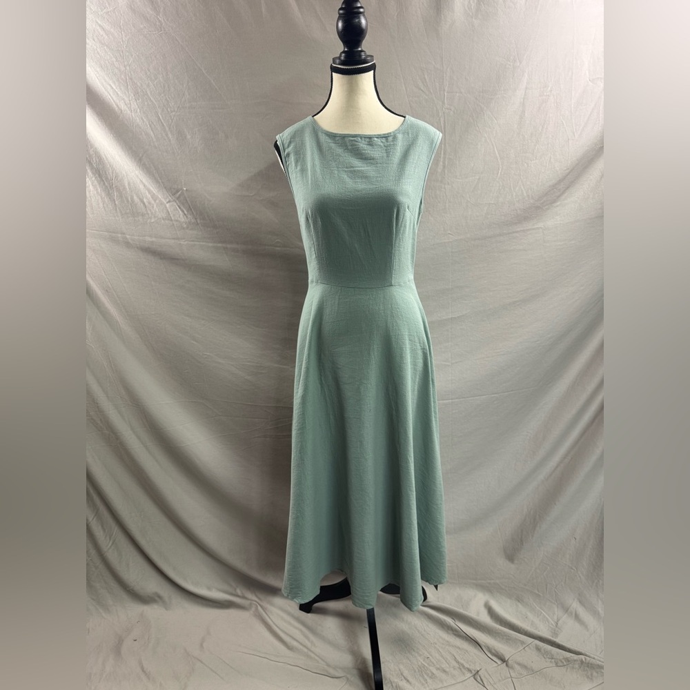 LAST ONE 🔥 Cotton A- Line Midi Dress Green - Picture 7 of 9